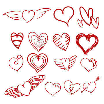 Vector heart hand draw red set concept eps 10