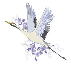 Crane. A bird in flight. Design element. Vector.