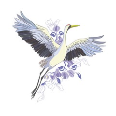 Crane. A bird in flight. Design element. Vector.