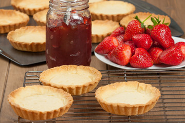 Homebaked Strawberry Tartlets With Ganache. Decoration Process Stage.