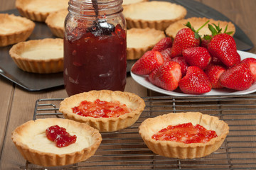 Homebaked Strawberry Tartlets With Ganache. Decoration Process Stage.