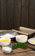 Cooking Process Of Cake With Parmesan, Dill, Chives. Ingredients.