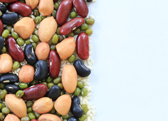 Mix of whole grains background for design in you foods organic work.