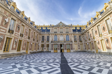 Exterior facade of Chateau de Versailles (Palace of Versailles) near Paris. 
