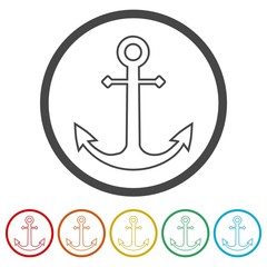 Vector anchor icon, Ship anchor or boat anchor flat icon, 6 Colors Included