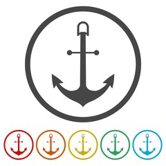 Vector anchor icon, Ship anchor or boat anchor flat icon, 6 Colors Included
