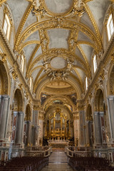 Fototapeta na wymiar Main nave and altar Inside the Basilica Cathedral at Monte Cassino Abbey. Italy