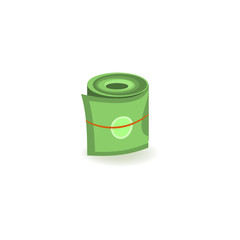 Pack of green dollar paper banknotes rolled up with rubber isolated on white background - isometric bill money currency element for finance and banking theme banner or card. Vector illustration.