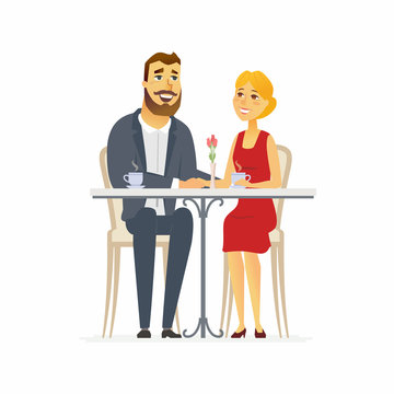 Happy couple on a date - cartoon people character isolated illustration
