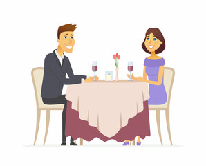 Romantic dinner - cartoon people character isolated illustration