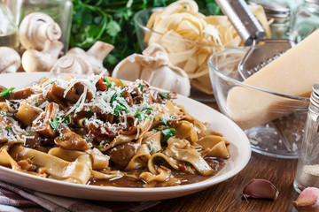 Tagliatelle pasta with champignon