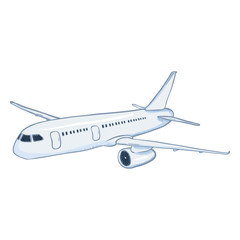 Vector Cartoon White Passenger Airplane. Commercial Aviation Aircraft.