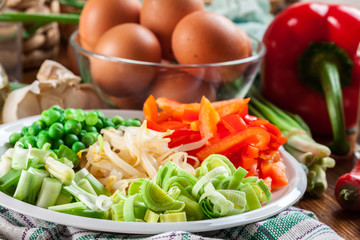 Ingredients ready for preparing egg fu yung