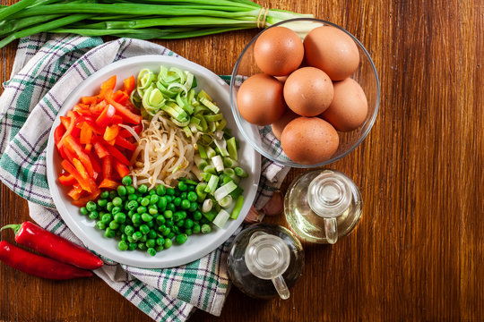 Ingredients ready for preparing egg fu yung