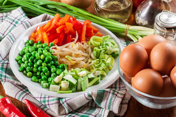 Ingredients ready for preparing egg fu yung