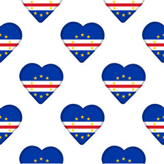 Seamless pattern from the hearts with flag of Republic of Cabo Verde.