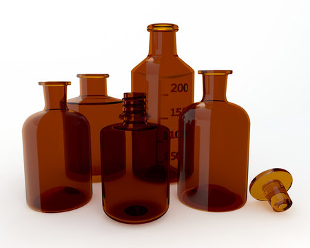 3d rendering bottle with medicine brown glass medicine against diseases body protection vitamins white background isolated