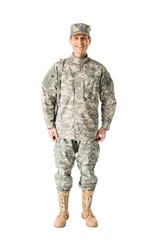 Young army soldier wearing uniform isolated on white