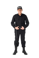 Handsome policeman wearing uniform isolated on white