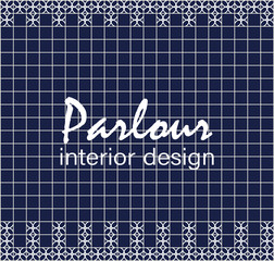 Parlour interior design. Tile design. Deep blue tiles with decor.
