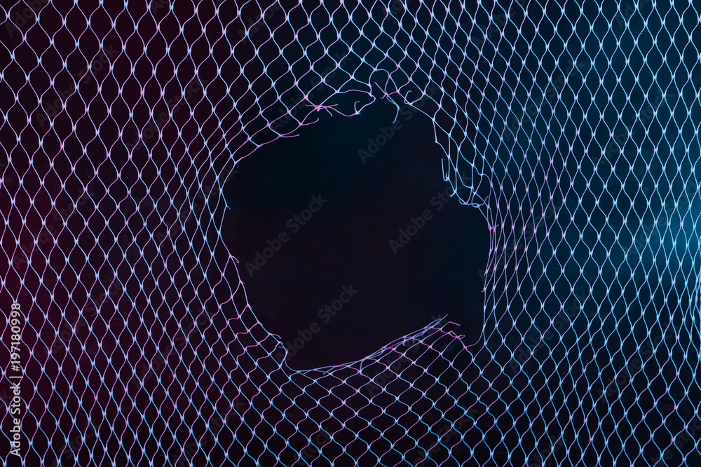 Wall mural abstract mesh net background with colorful ultraviolet holographic neon lights. creative concept.