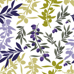 Seamless pattern of olive branches. Mediterranean culture symbol