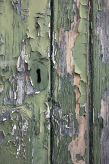 Distressed Wood Door With Flaking Paintwork
