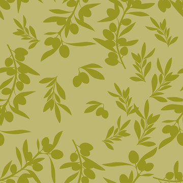 Seamless pattern of olive branches. Mediterranean culture symbol