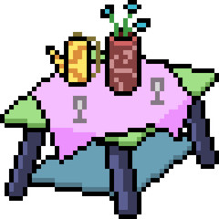 Obraz premium vector pixel art tea set table