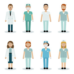 Medical team concept. People characters. Vector set of medical staff. 