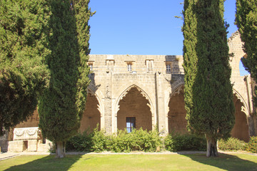 Beautiful view of the construction of the Bellapais Abbey in Kyrenia (Girne), Republic of Northern Cyprus