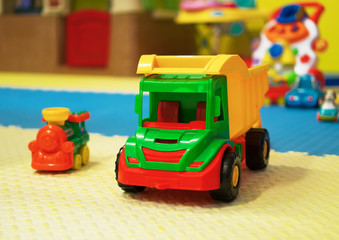 Empty children's playroom with different toys.