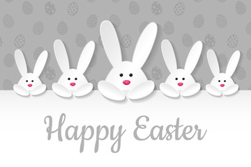 Easter decoration with white bunnies and greetings. Vector.