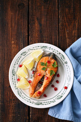 Grilled red fish steak salmon