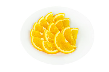Slices of orange on a plate isolated white background. Dessert for a menu in a cafe, restaurant,...