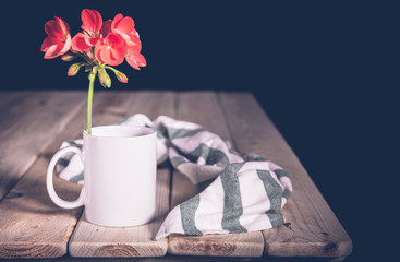 Cup white vintage with flower with space for text