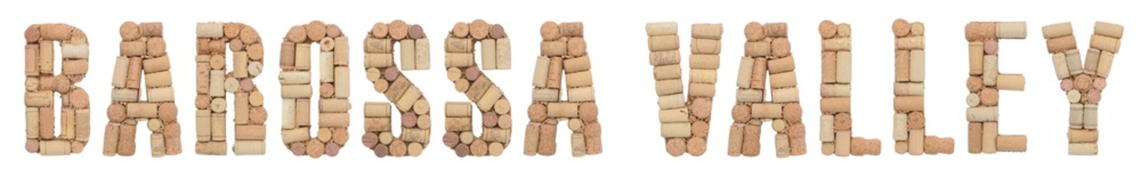 Wine region of Australia Barossa Valley made of wine corks Isolated on white background