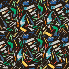Seamless vector from construction tools on brown background