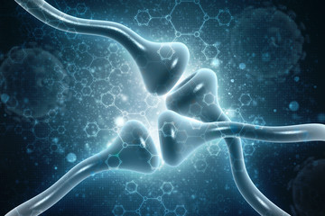 Synapse and Neuron cells sending electrical chemical signals. 3d rendering