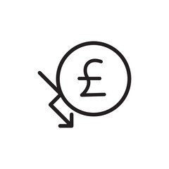 pound chart decrease outlined vector icon. Modern simple isolated sign. Pixel perfect vector  illustration for logo, website, mobile app and other designs