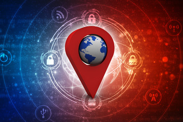 3d rendering Red map pointer with world map