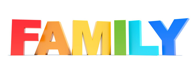 Family colorful word text on white background