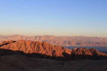 Red Sea, Eilat, view of Jordan, sunset