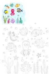 Coloring book. sea fish. vector illustration.