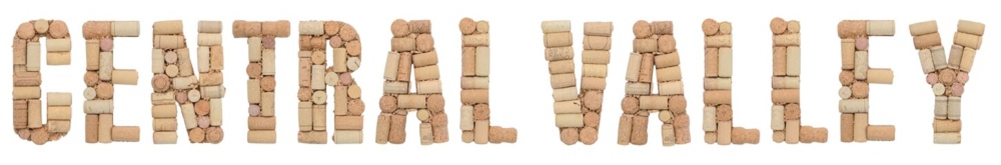 Wine region of Chile  Central Valley made of wine corks Isolated on white background