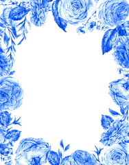 Fototapeta na wymiar Watercolor vertical frame with english roses