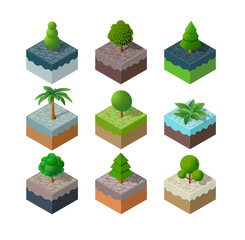 Natural set park urban landscape isometric 3D view urban infrastructure green, tree, and ecology plant