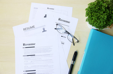 Resume on table in Office Business