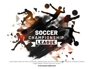 Fototapeta premium Soccer Championship League with multilple playing actions by soccer players. Abstract grungy brown background.