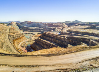Aerial view of huge, open pit mine